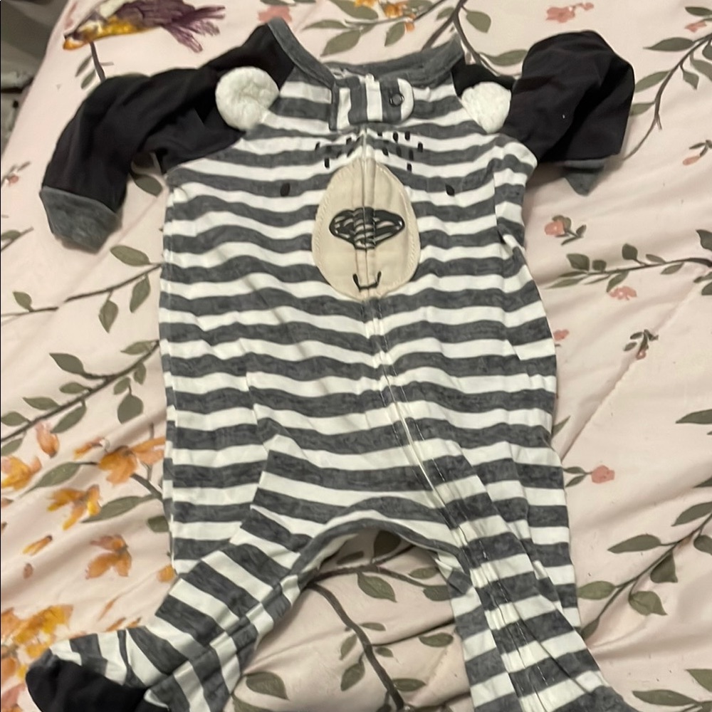 Gerber Gray and White Striped Footies with Zebra Design